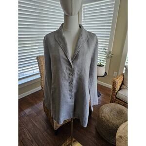Eileen Fisher Linen Blend Gray Silver Metallic Shimmer Blazer Women's Size M